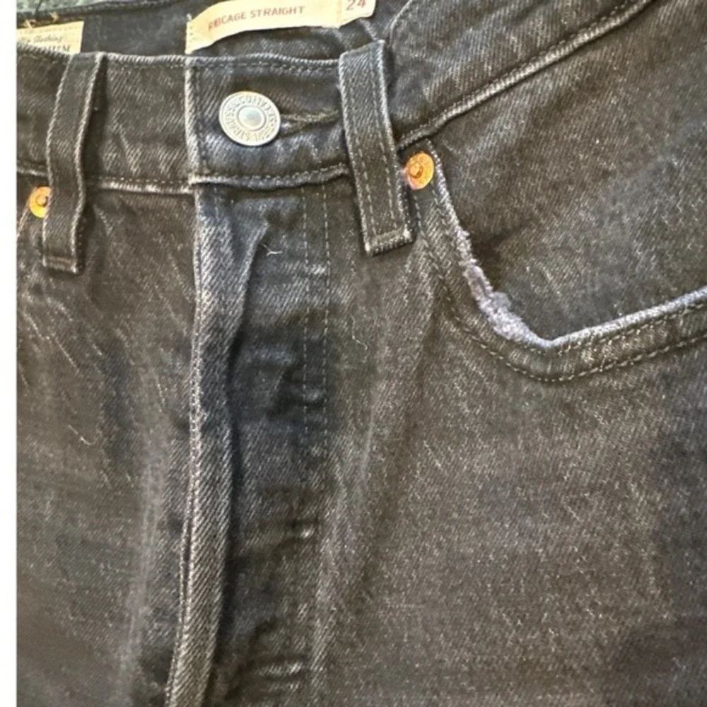 Levi's Ribcage Straight Ankle Jeans Black Wash High Rise Size 24